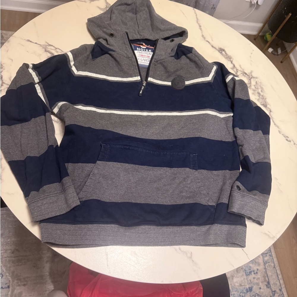 Noize Men's Zip-Up Sweater - Blue and Gray Stripes